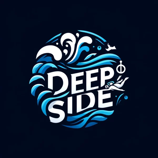 dall·e 2024 05 12 21.38.59 create an eye catching logo for a website called 'deep side', which combines themes of water sports, ocean, and diving. the logo should feature the na